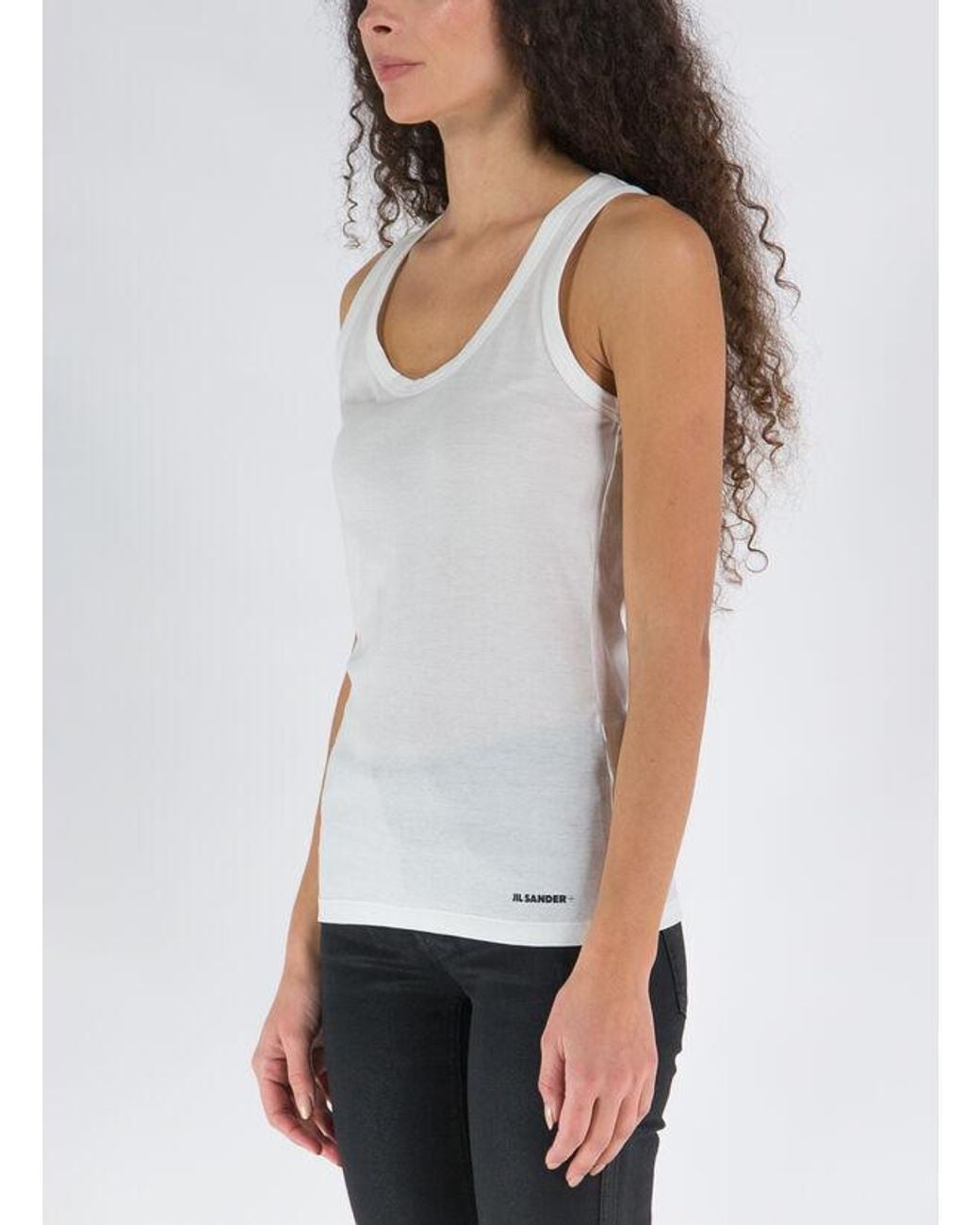 Jil Sander White Logo-Printed Sleeveless Tank Top