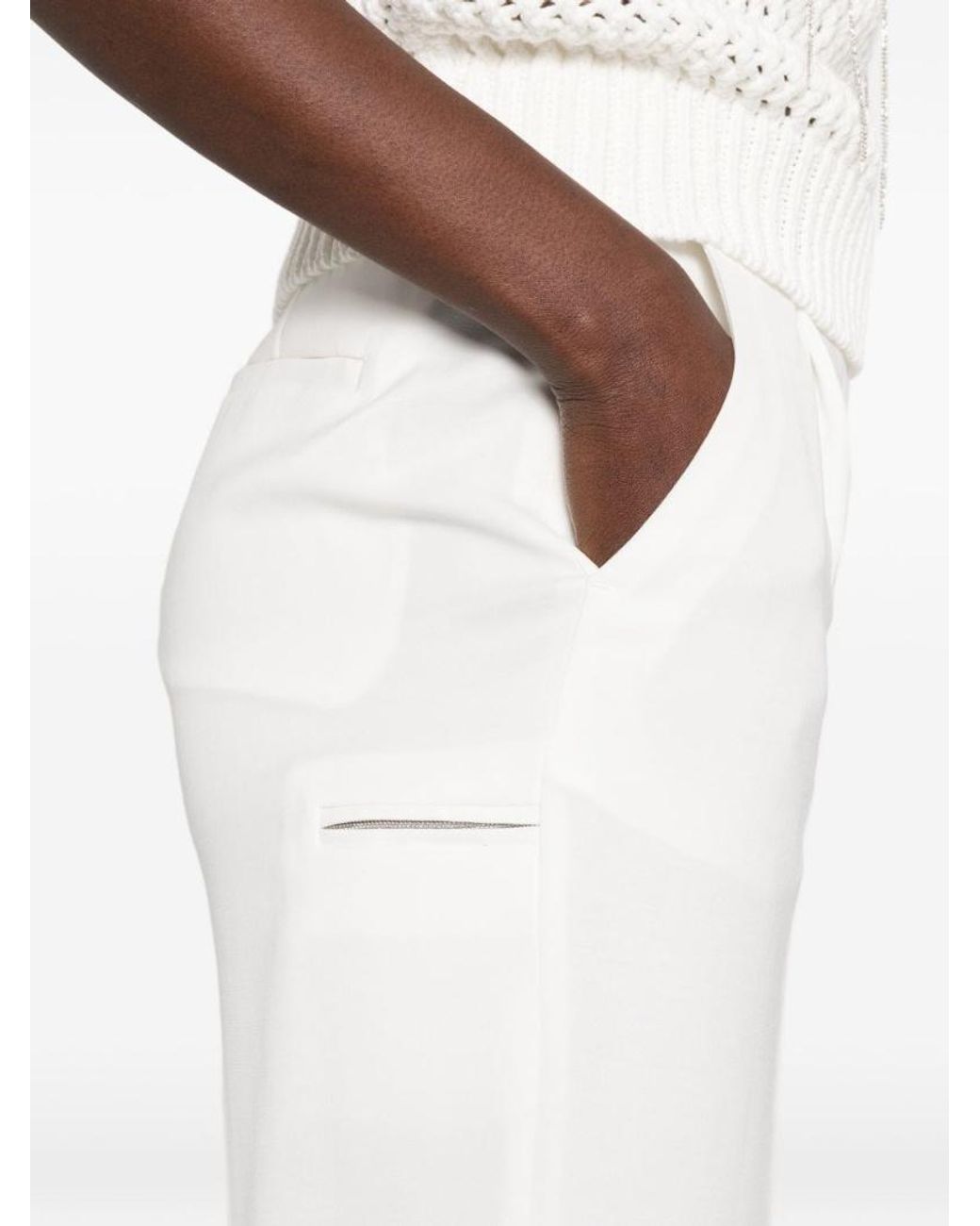 Peserico White Side-Pocket Cropped Trousers
