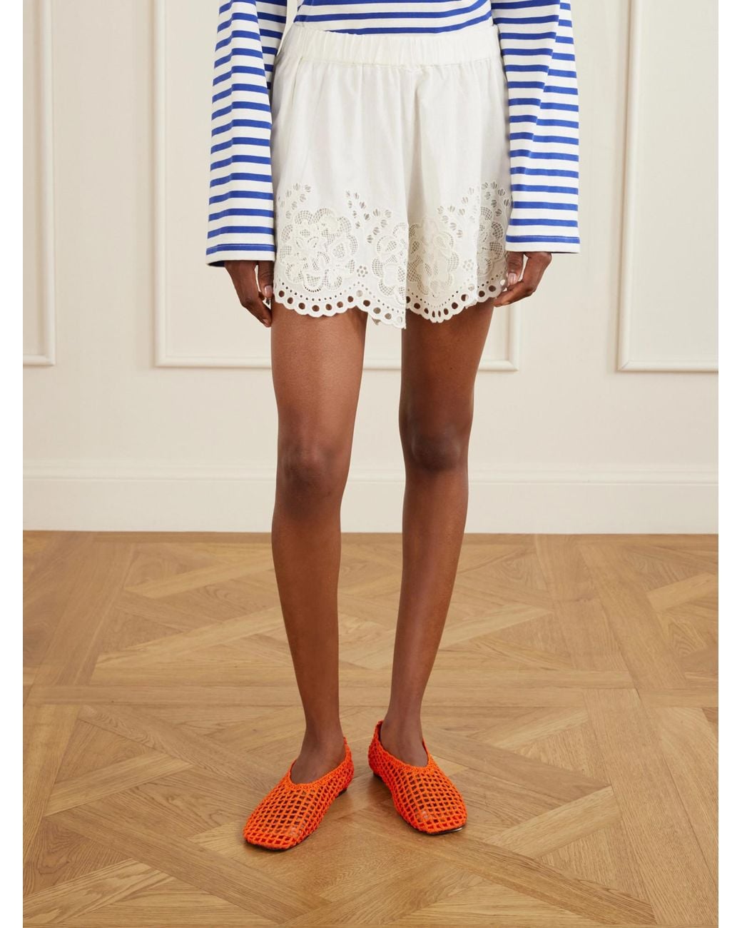 Sea White Lace-Detail Mini Shorts