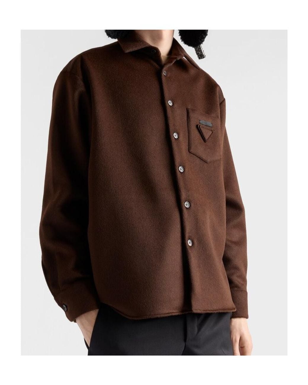 Prada Brown Triangle Logo-Patch Shirt for men