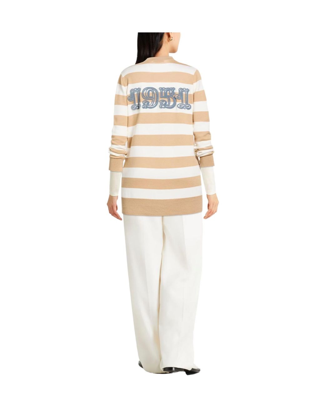 Max Mara Natural Striped Wool Knit Coat