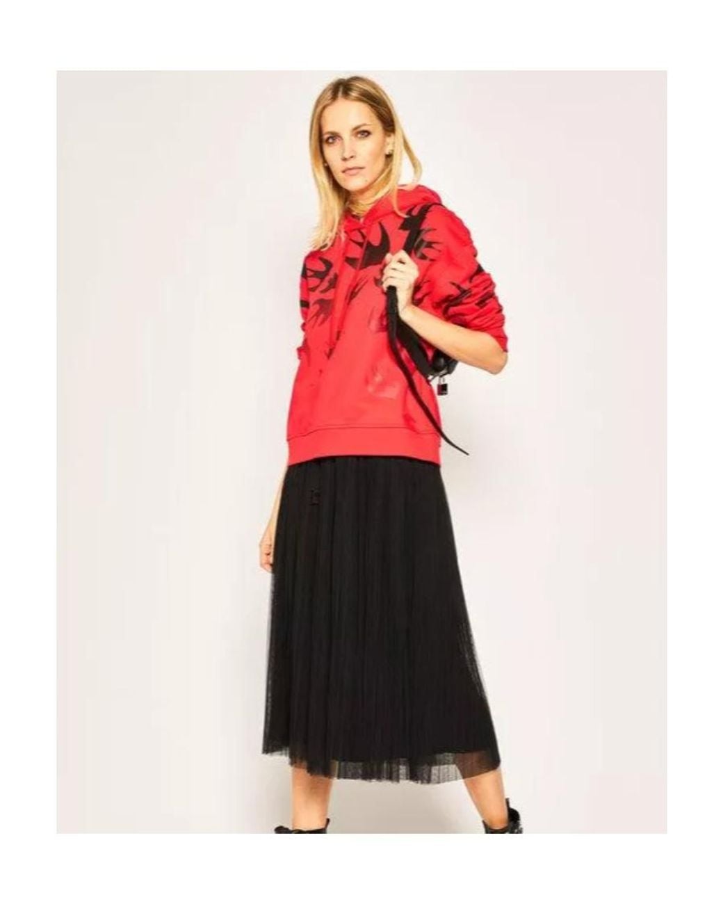 McQ Alexander McQueen Red Swallow Print Hooded Sweatshirt