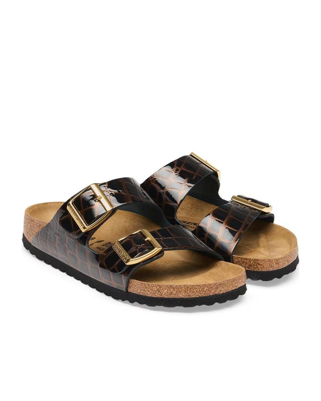 Birkenstock Brown Embossed Double-Strap Flat Sandals