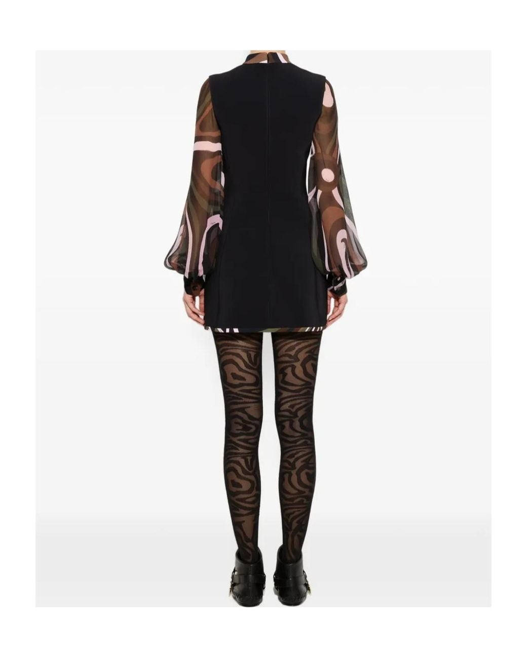 Emilio Pucci Black Dady Dress With Printed Sleeves