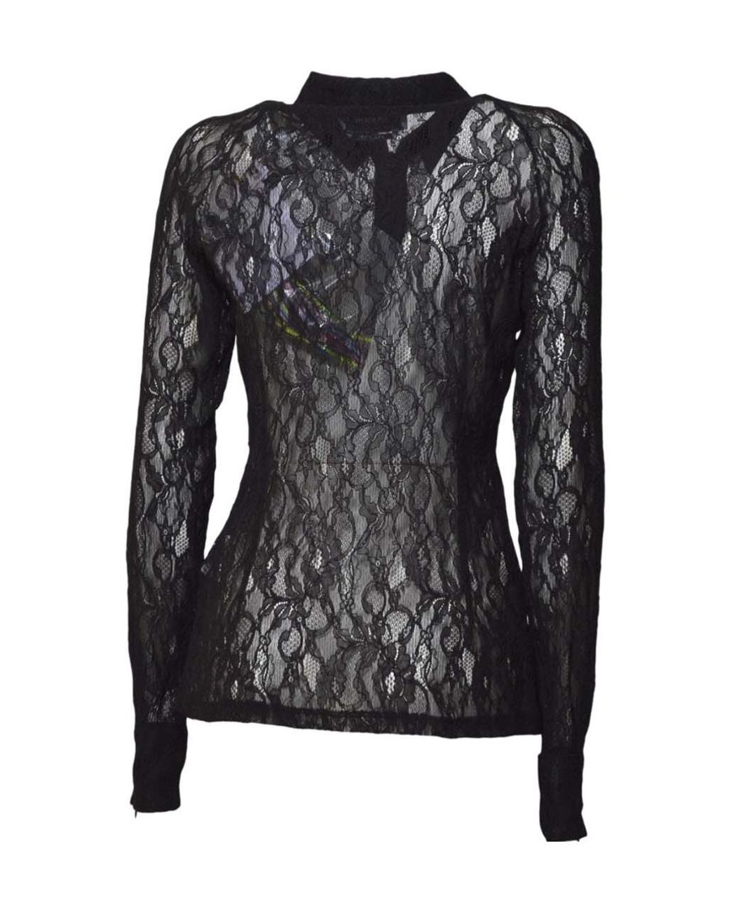 MSGM Black Floral Stretch Lace Zipped Shirt