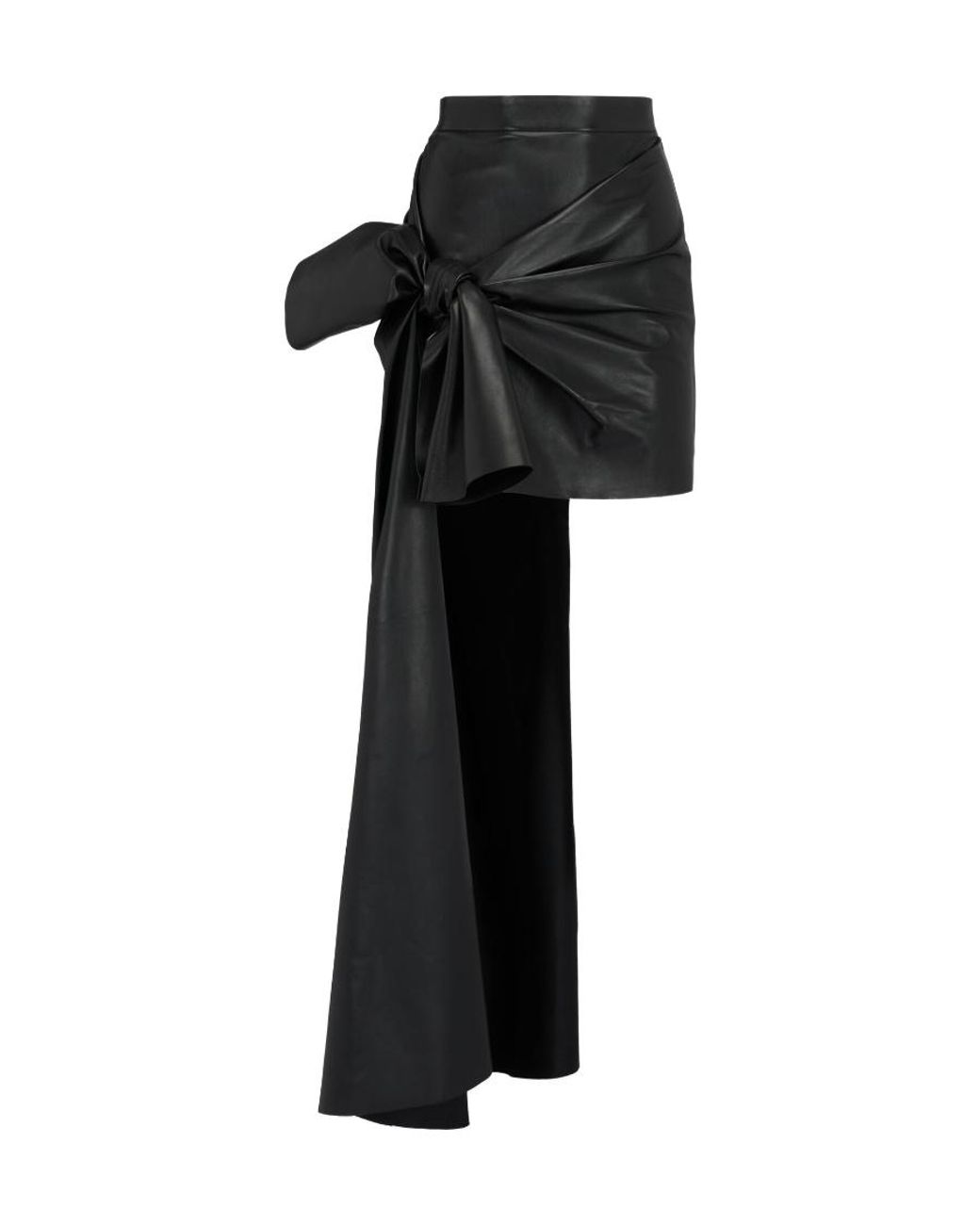 McQueen Black Knotted Drape Leather Mini Skirt