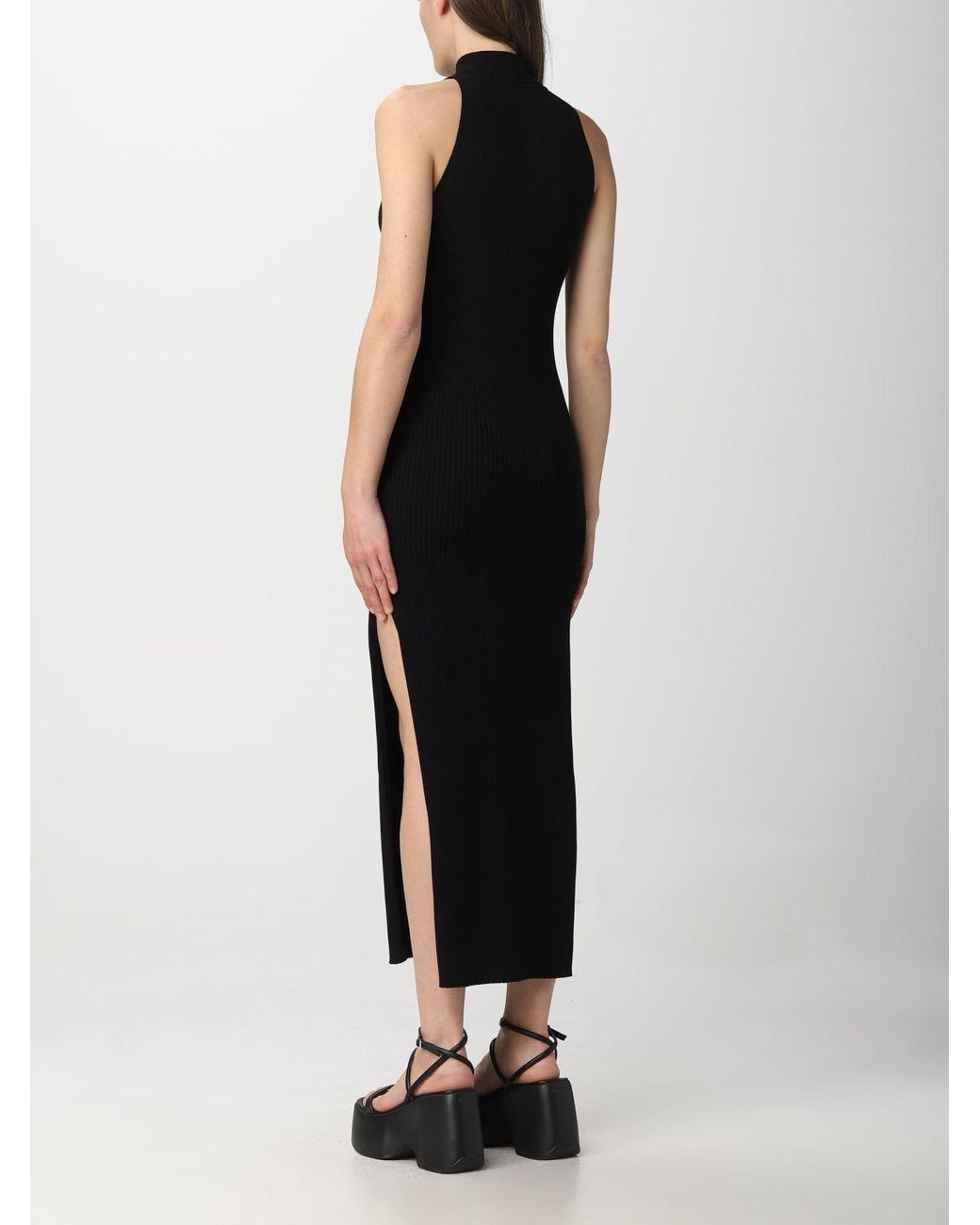 Courreges Black Courrèges Col Diamanterai Ribbed Dress