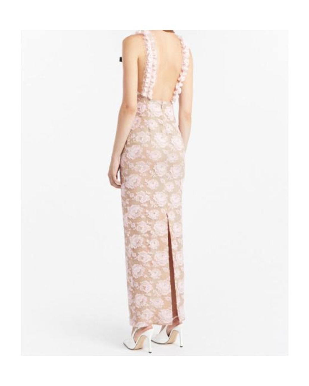 Alessandra Rich Pink Ruffled Lace Evening Dress