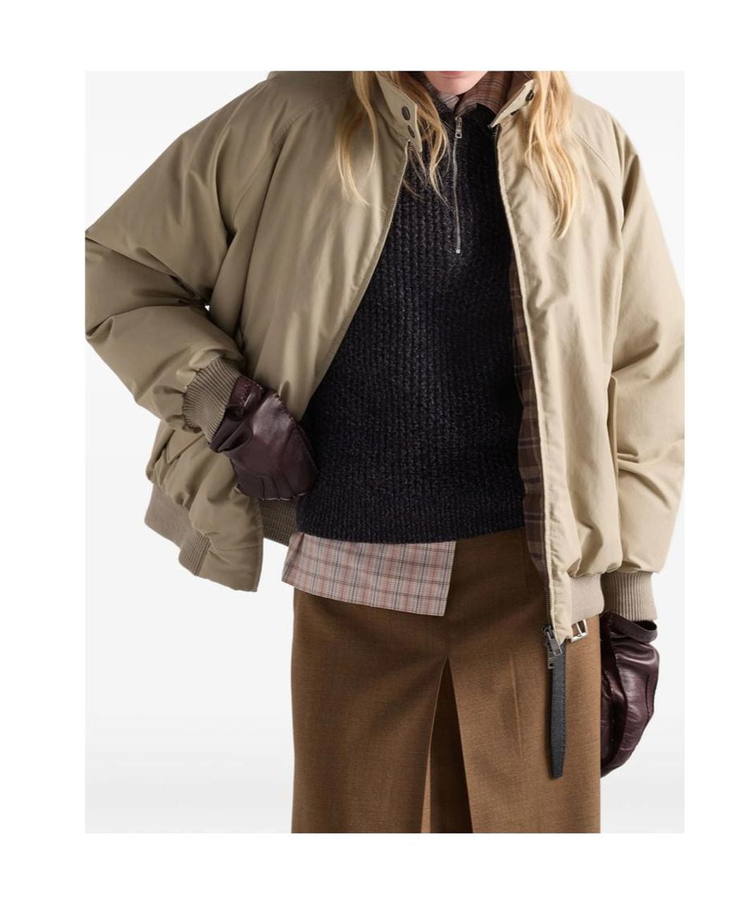 Prada Natural Ribbed Hem Down Jacket