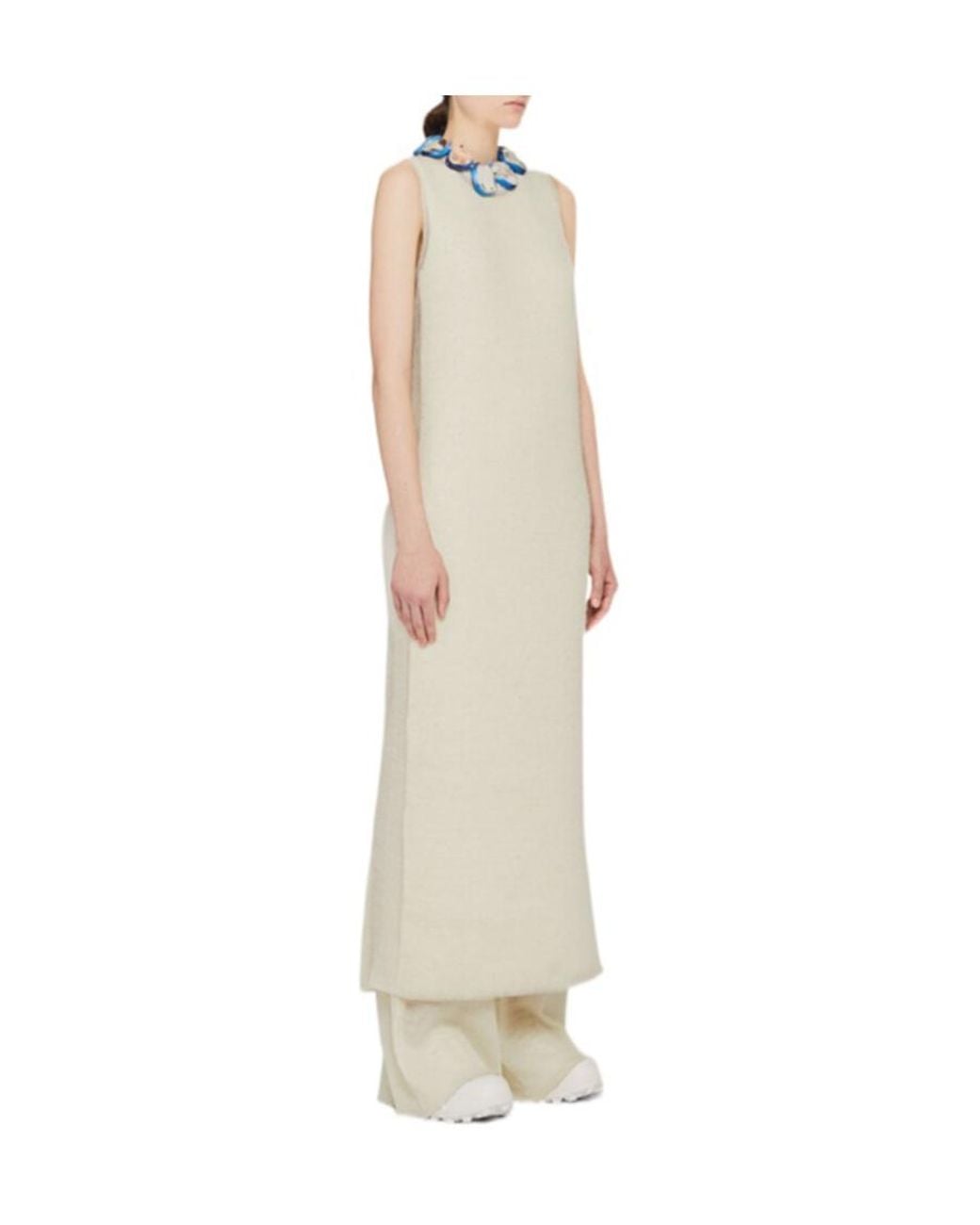 Jil Sander White Semi-Sheer Knitted Sleeveless Long Dress