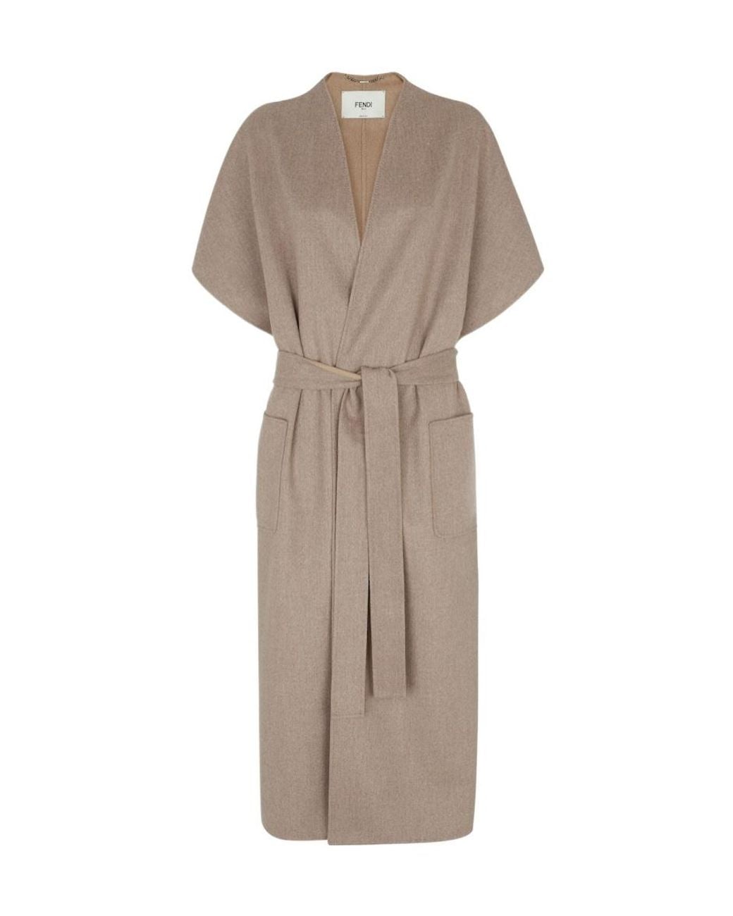 Fendi Natural Short Sleeved V-Neck Belted Coat