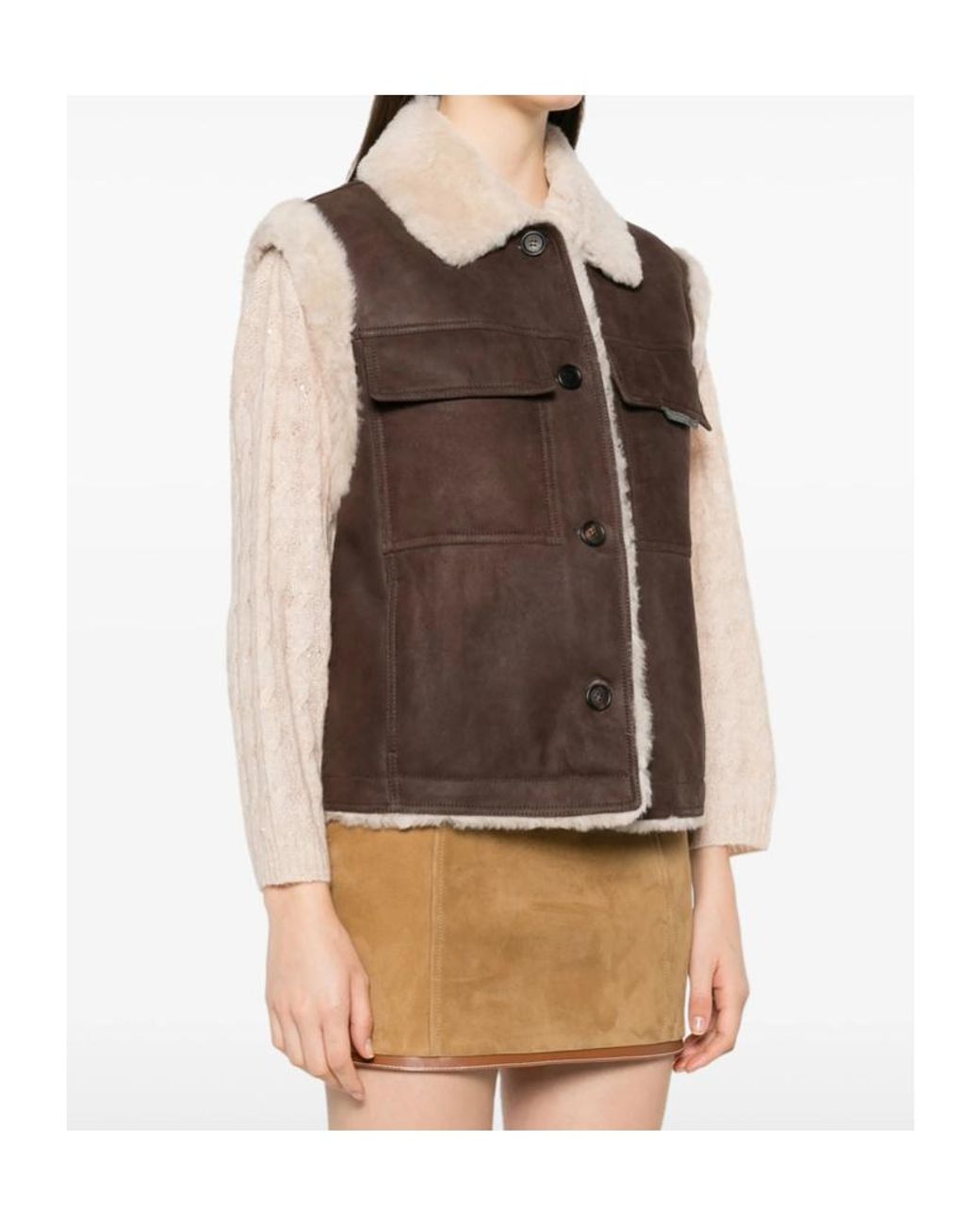 Brunello Cucinelli Brown Shearling-Collar Gilet