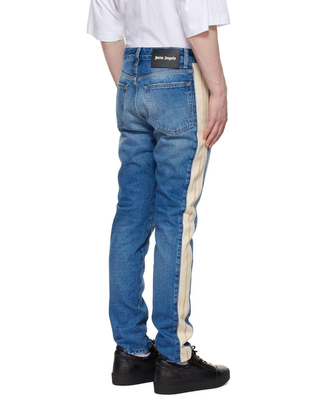 Palm Angels Blue Logo Patch Straight Leg Jeans for men