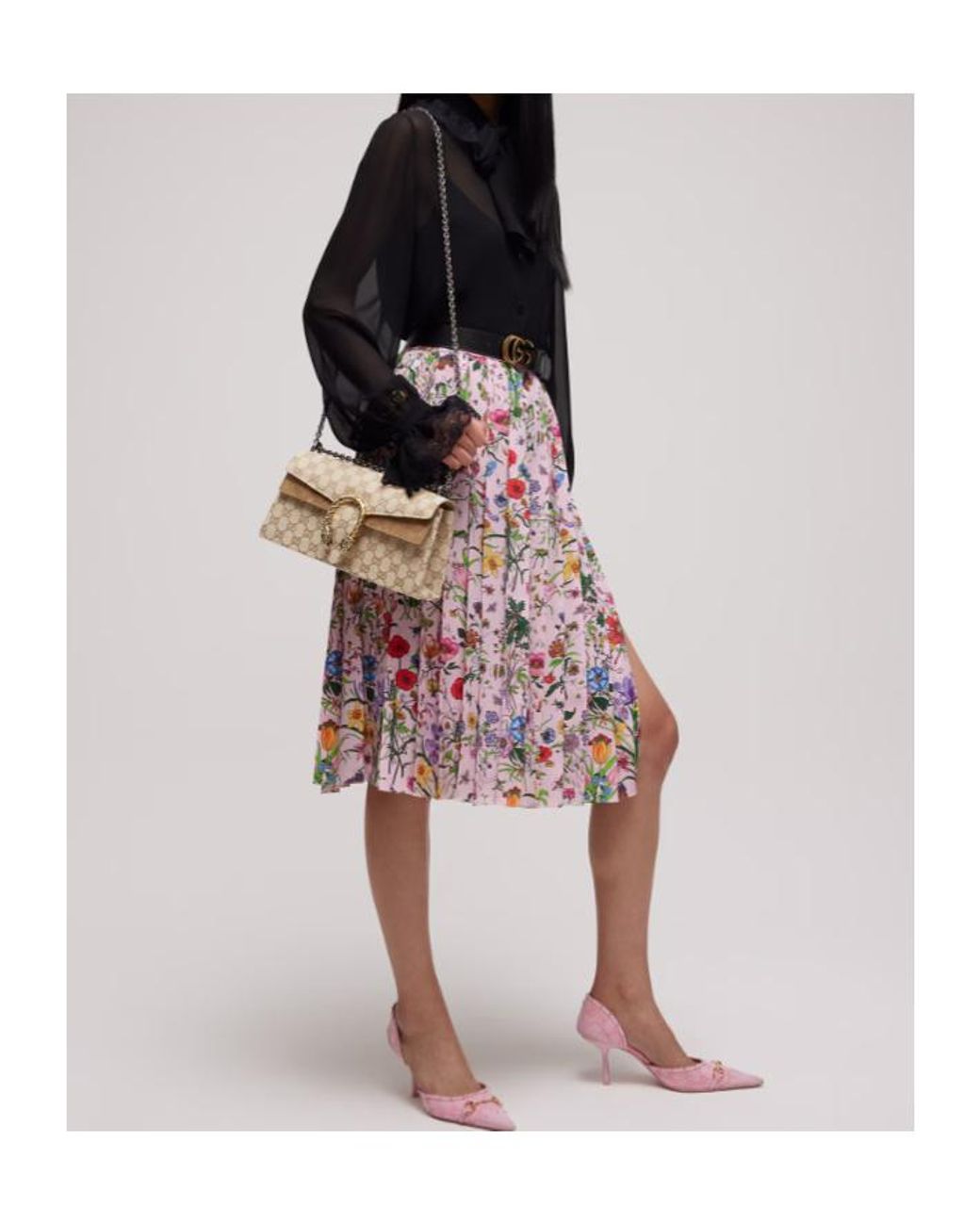 Gucci Red Printed Silk Pleated Skirt