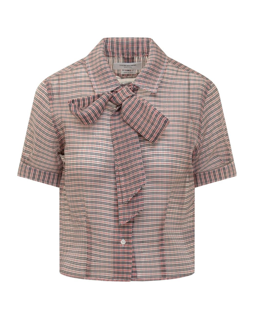 Thom Browne Gray Bow Collar Checked Blouse