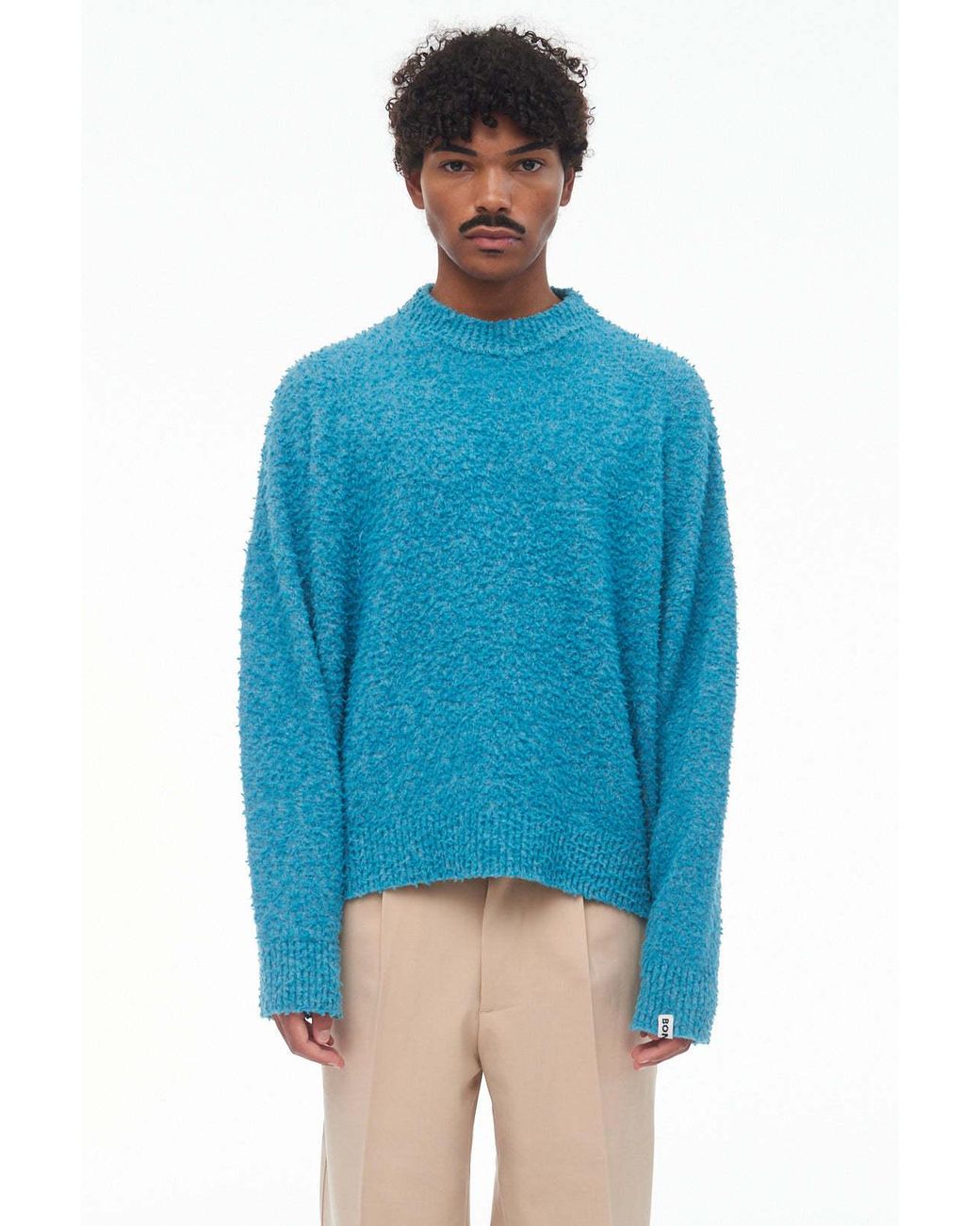 Bonsai Blue Crew-Neck Logo Tag Jumper for men