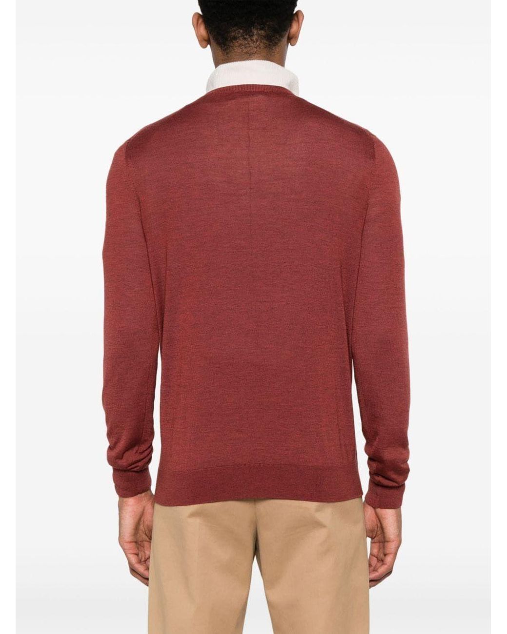 Colombo Red Fine-Knit V-Neck Jumper for men