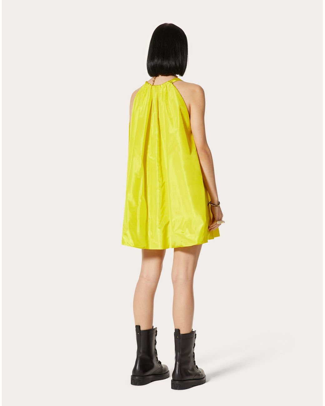 Valentino Yellow Gathered-Neck Silk Shift Dress