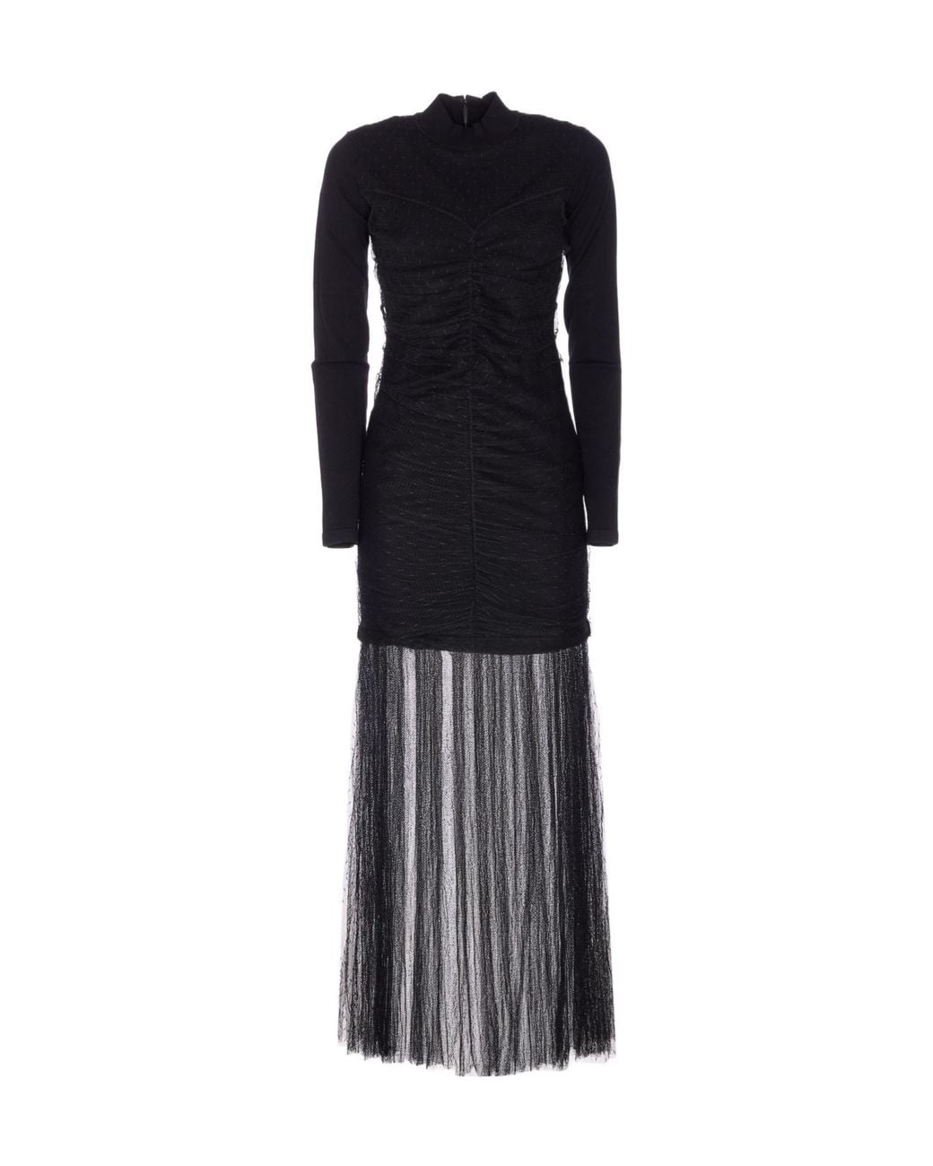 Twinset Black Tulle Long Knit Dress