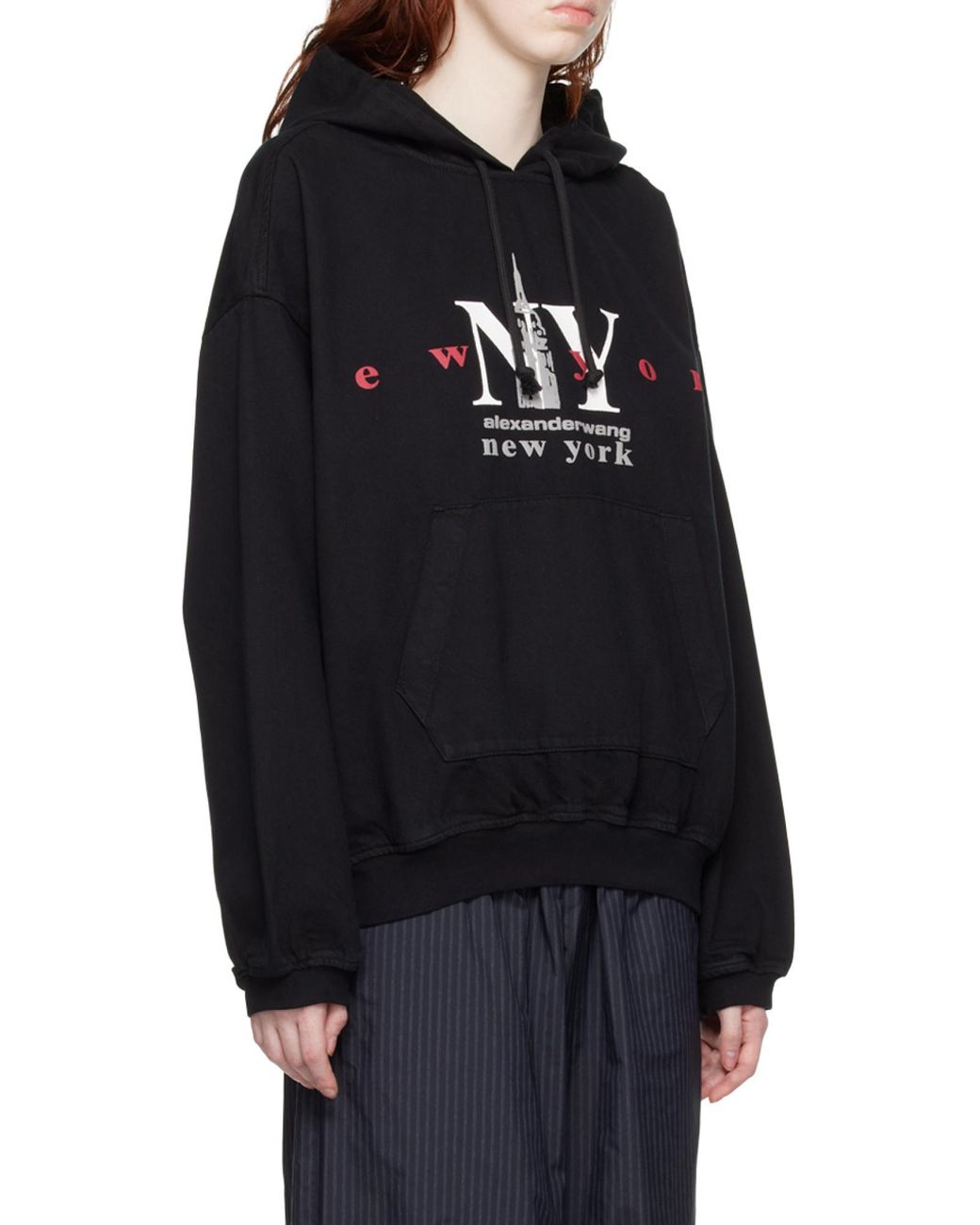 Alexander Wang Black Logo Printed Drawstring Hoodie