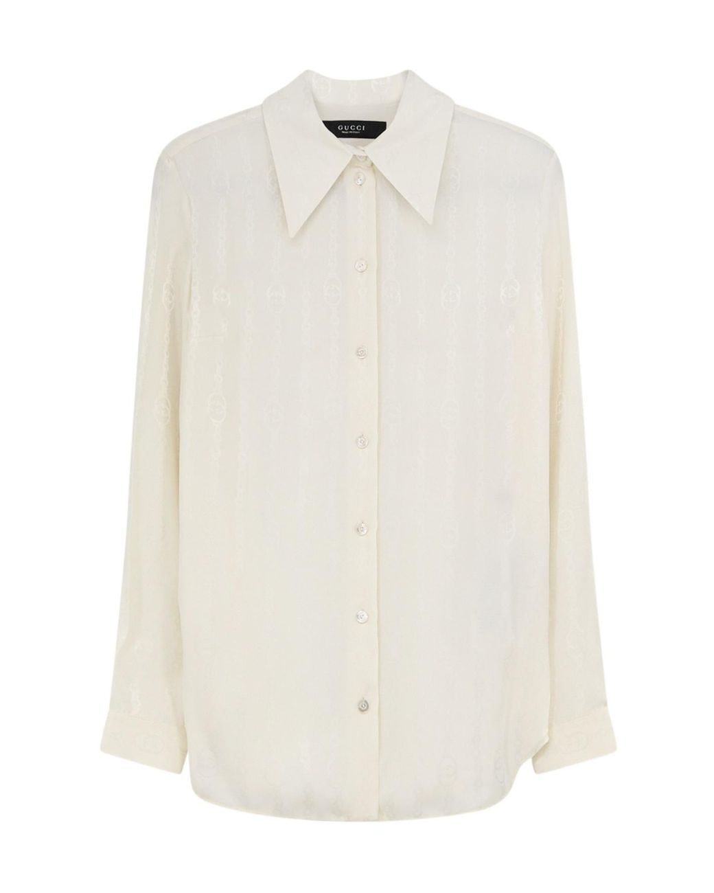 Gucci White Monogram Crepe Long-Sleeve Shirt