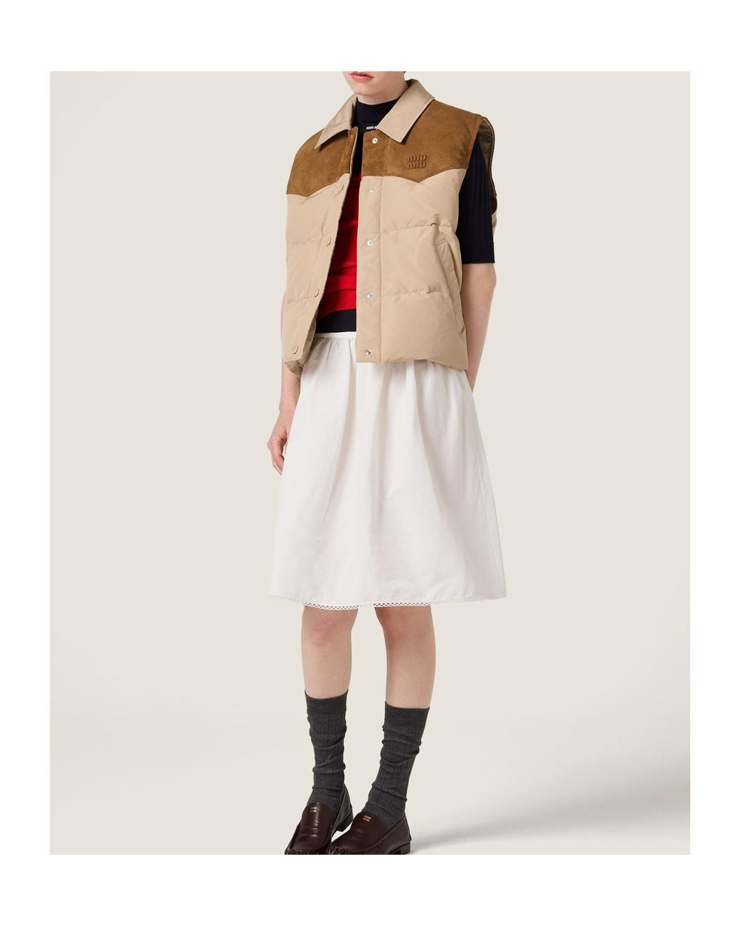 Miu Miu Natural Technical Pongé And Leather Down Vest