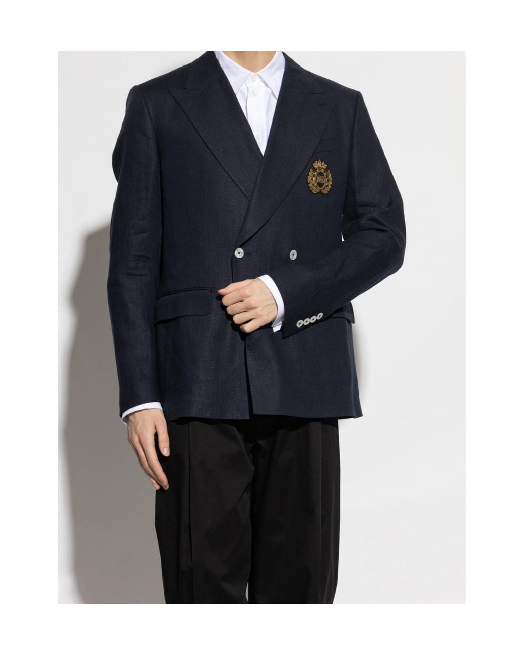 Dolce & Gabbana Blue Heraldic Emblem Double-Breasted Tailored Jacket for men