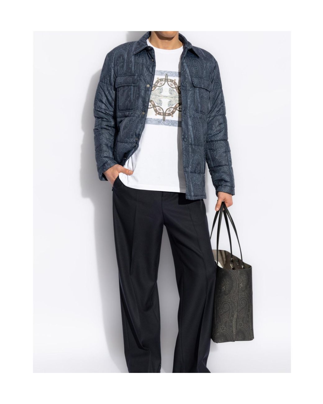 Etro Blue Grosgrain Quilted Overshirt for men