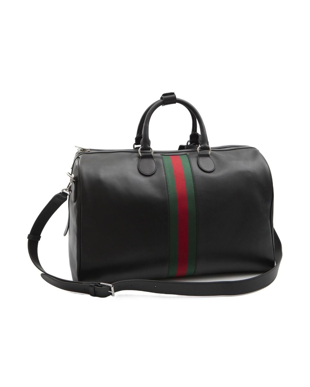 Gucci Black Web Trademark Medium Duffle Bag, Leather for men