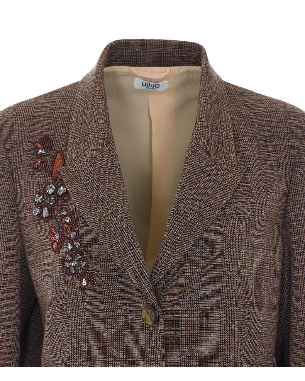 Liu Jo Brown Embellished Tartan Blazer