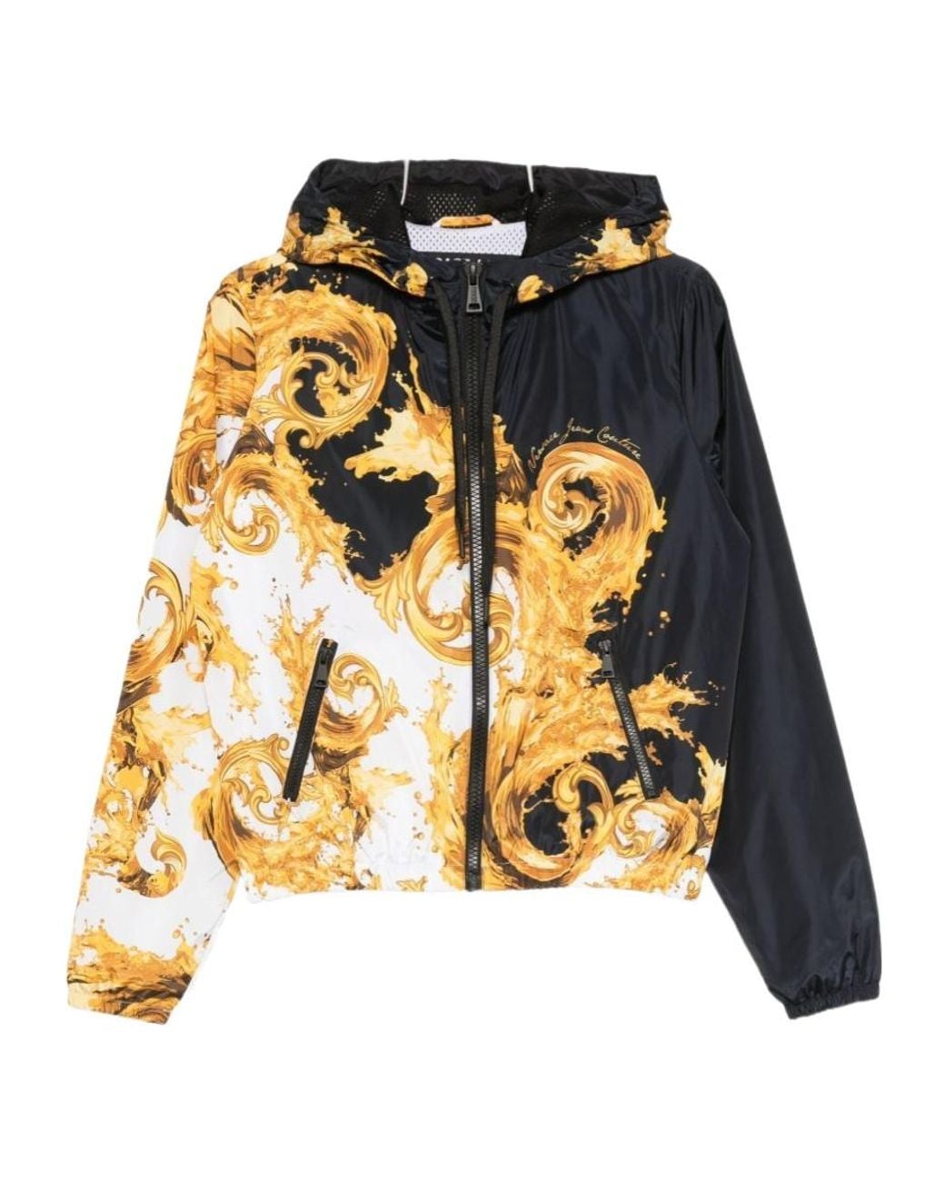 Versace Jeans Metallic Baroque-Print Hooded Jacket