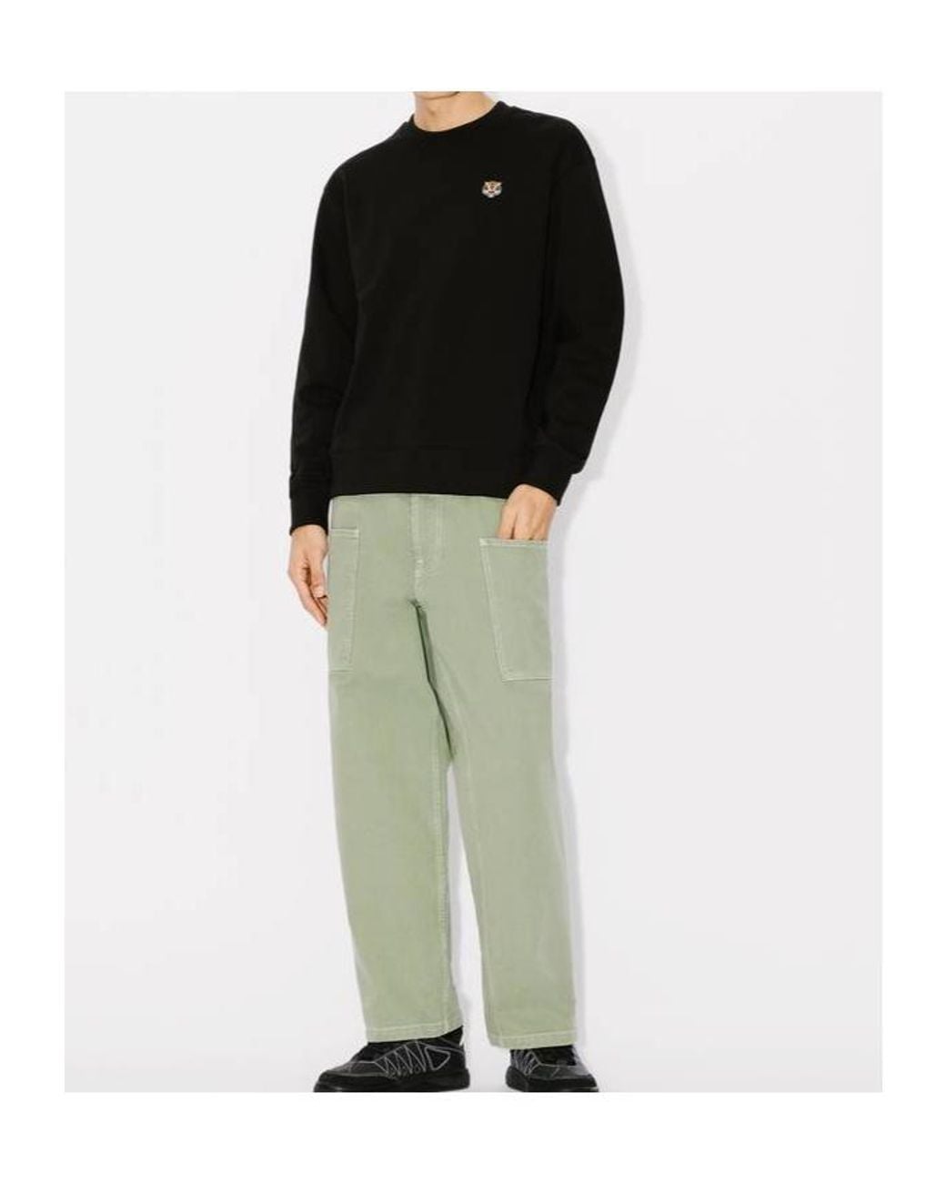 KENZO Black Lucky Tiger Embroidered Crewneck Sweatshirt for men