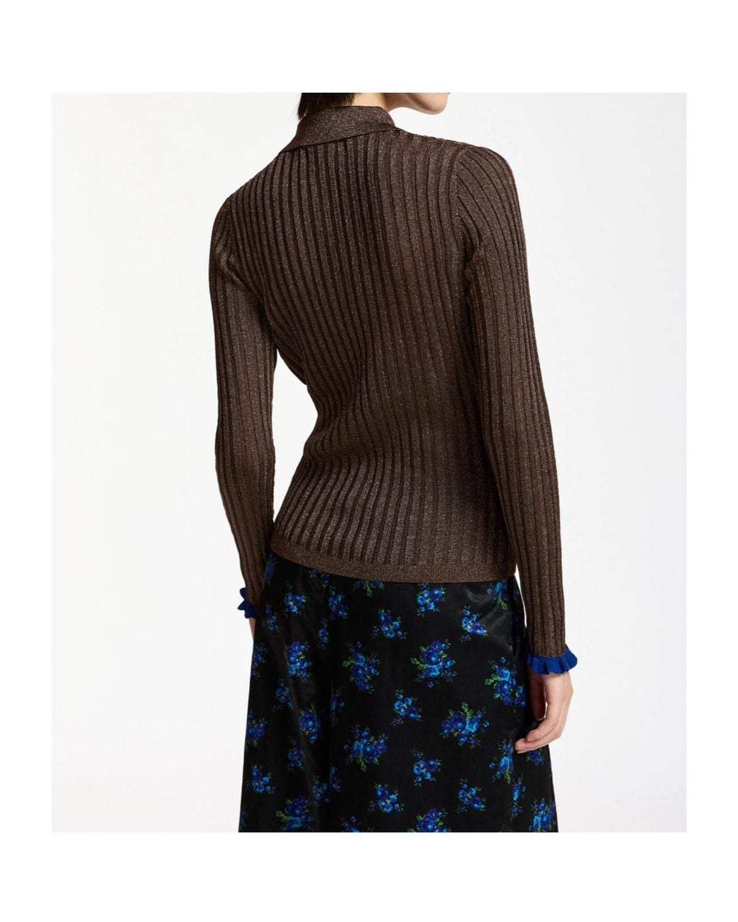 Essentiel Antwerp Brown Ribbed-Knit Polo Shirt