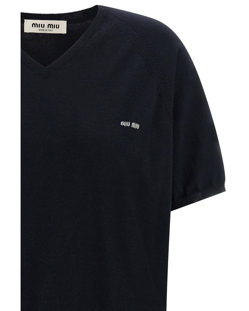 Miu Miu Black Short-Sleeved V-Neck Knitted Jumper
