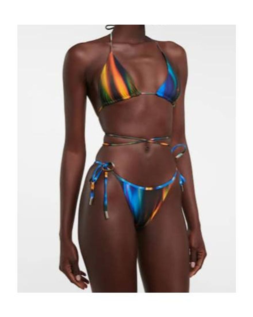 David Koma Blue Printed Triangle Bikini