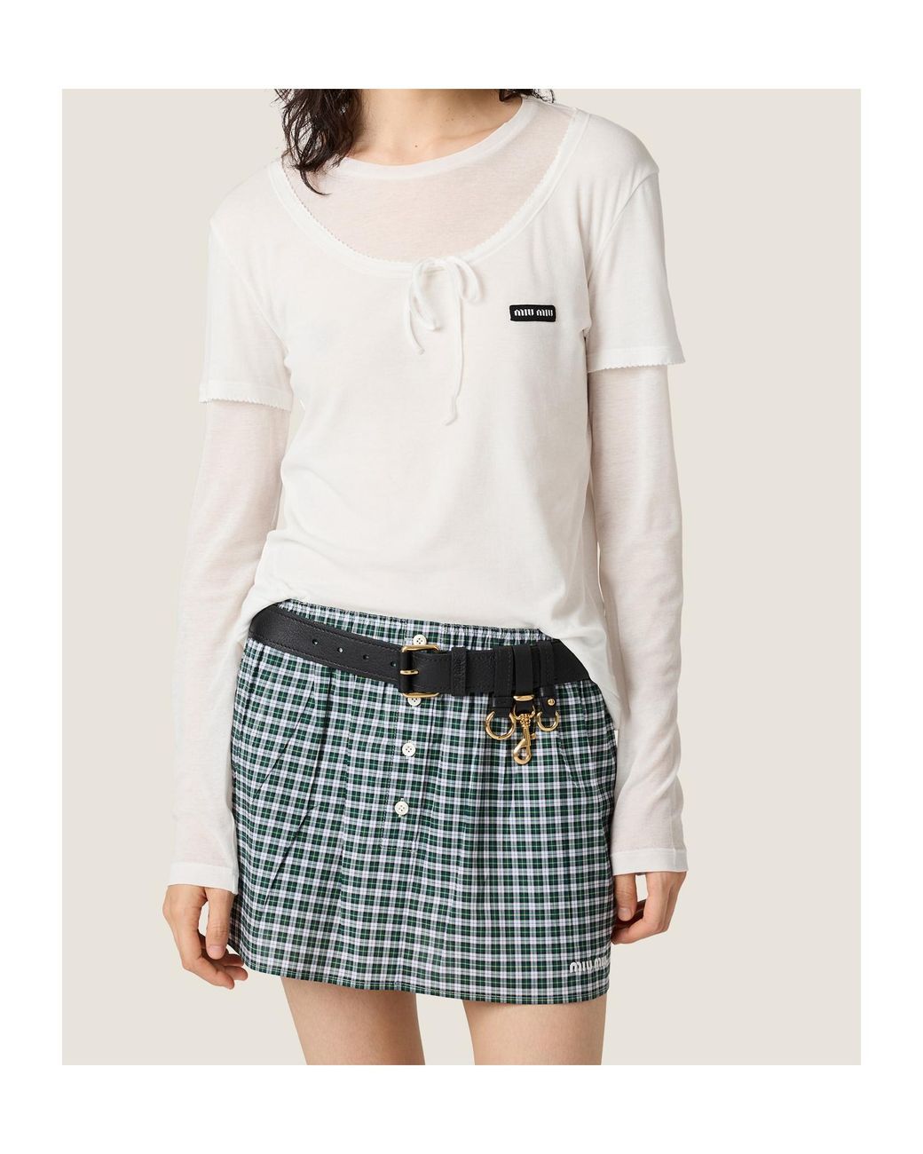 Miu Miu White Ribbed Knit Jersey T-Shirt
