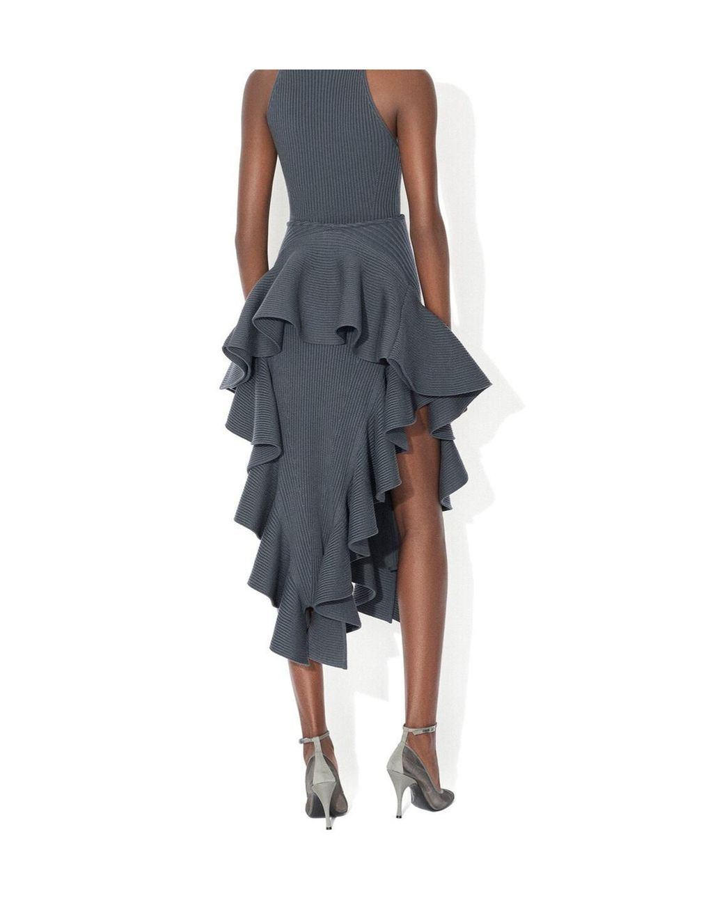 Alaïa Gray Ribbed Ruffle Skirt