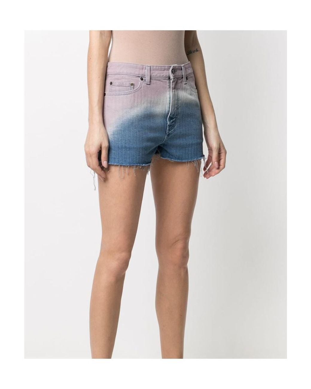 Saint Laurent Blue Tie-Dye Denim Shorts