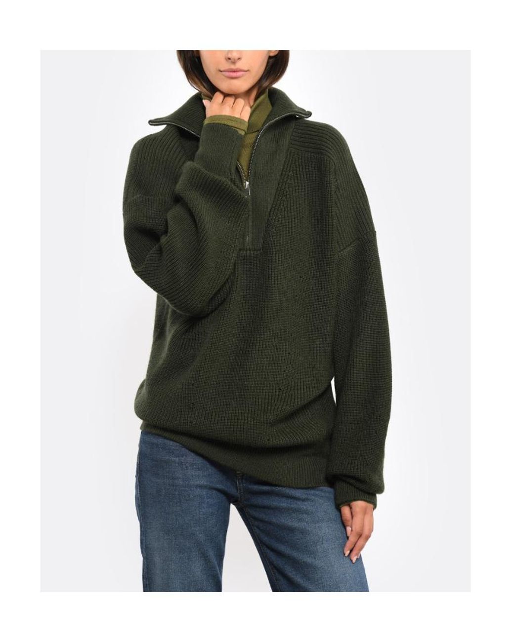 Isabel Marant Green Logo-Patch Zip-Up Jumper for men