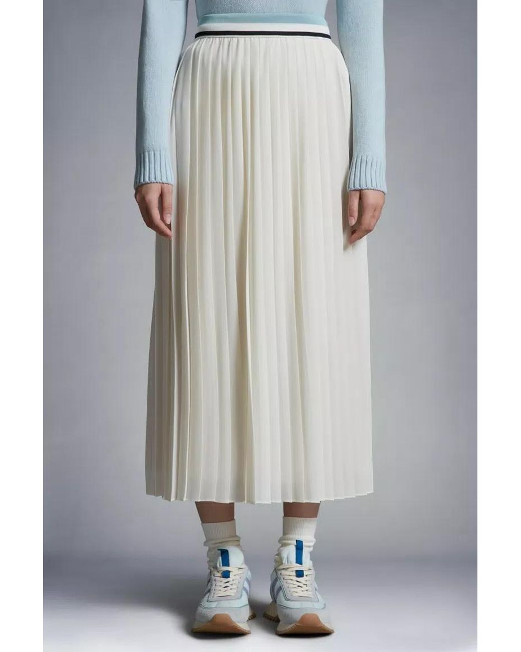 Moncler White Pleated Straight Hem Midi Skirt