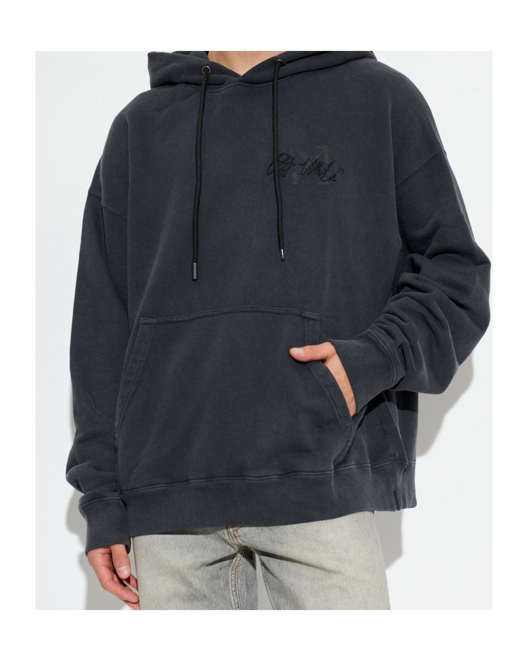 Off-White c/o Virgil Abloh Blue Drawstring Long-Sleeved Hoodie for men