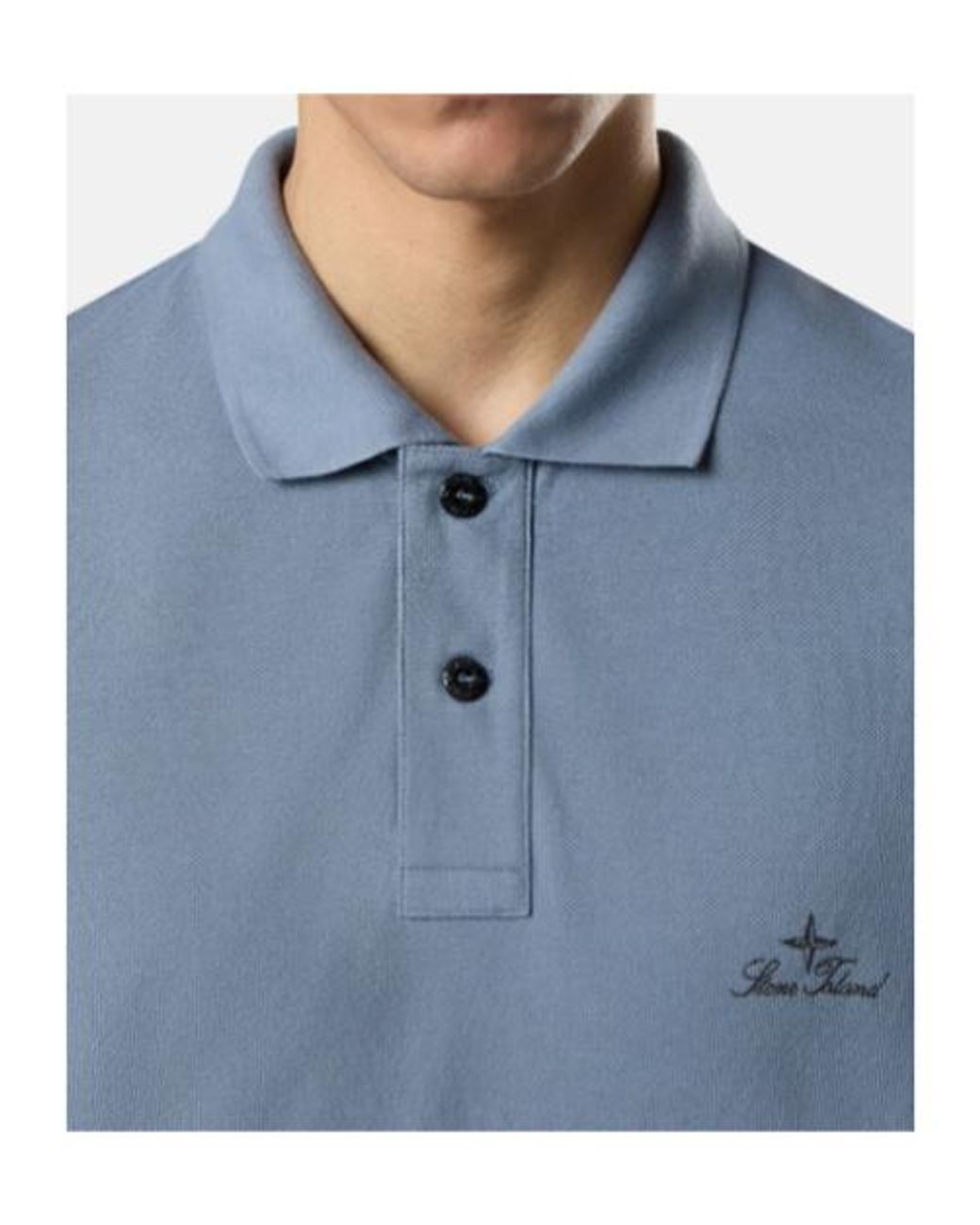 Stone Island Blue Logo-Embroidered Polo Shirt for men