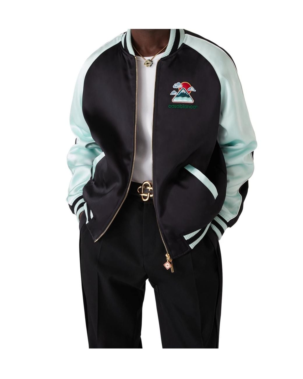 Casablanca Blue Embroidered Satin Bomber Jacket for men