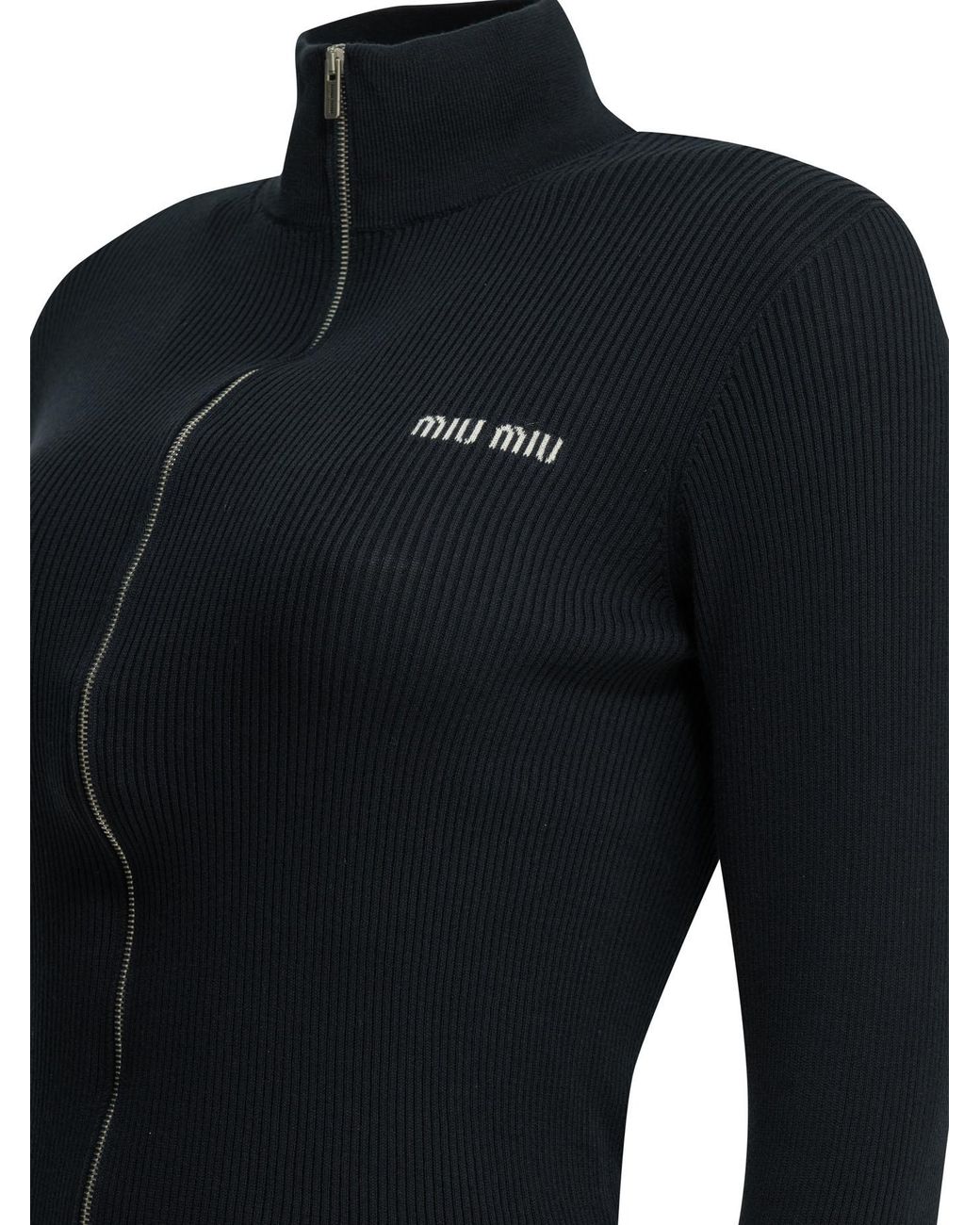 Miu Miu Blue Ribbed Zip-Up Cardigan