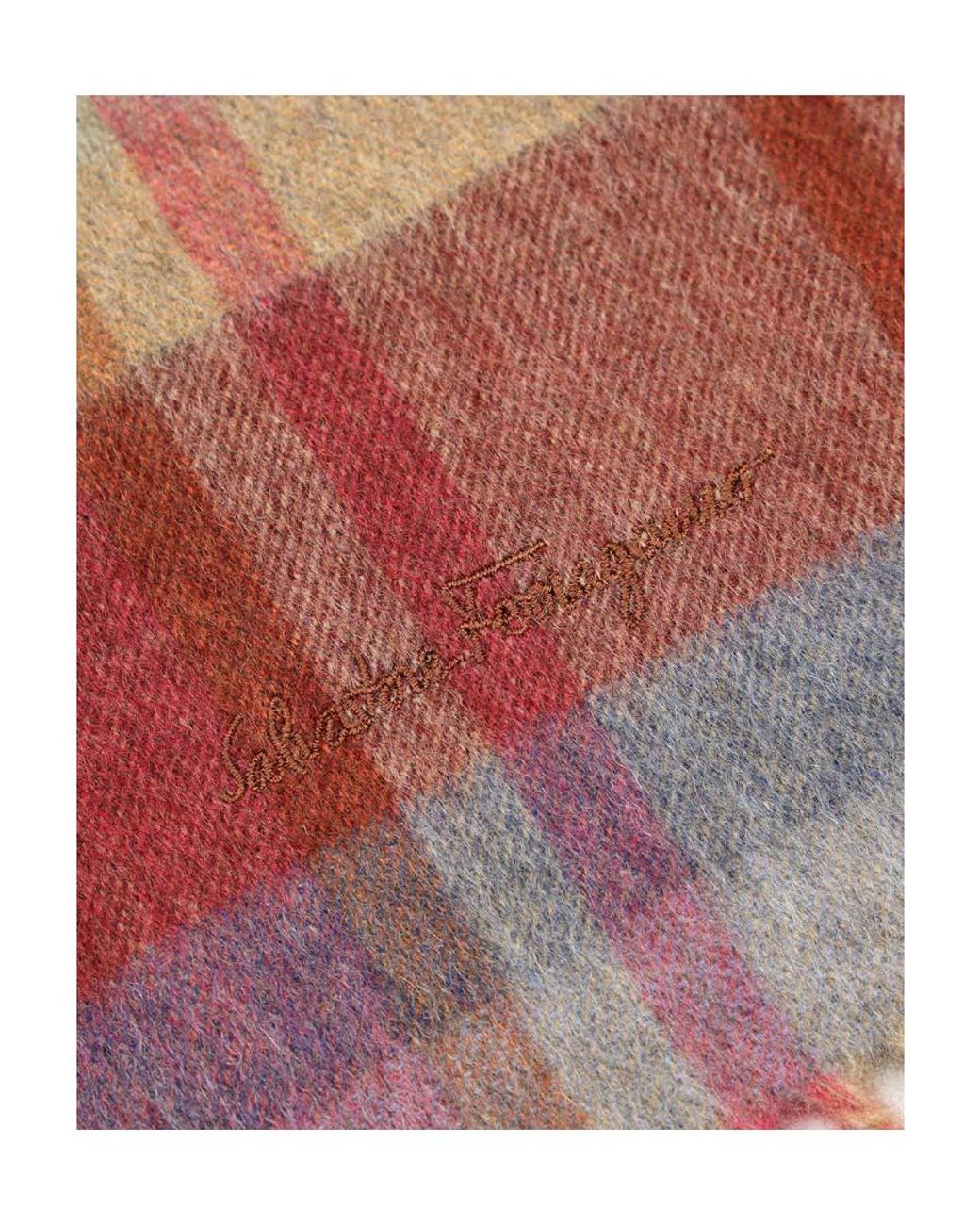 Ferragamo Red Plaid Detail Scarf