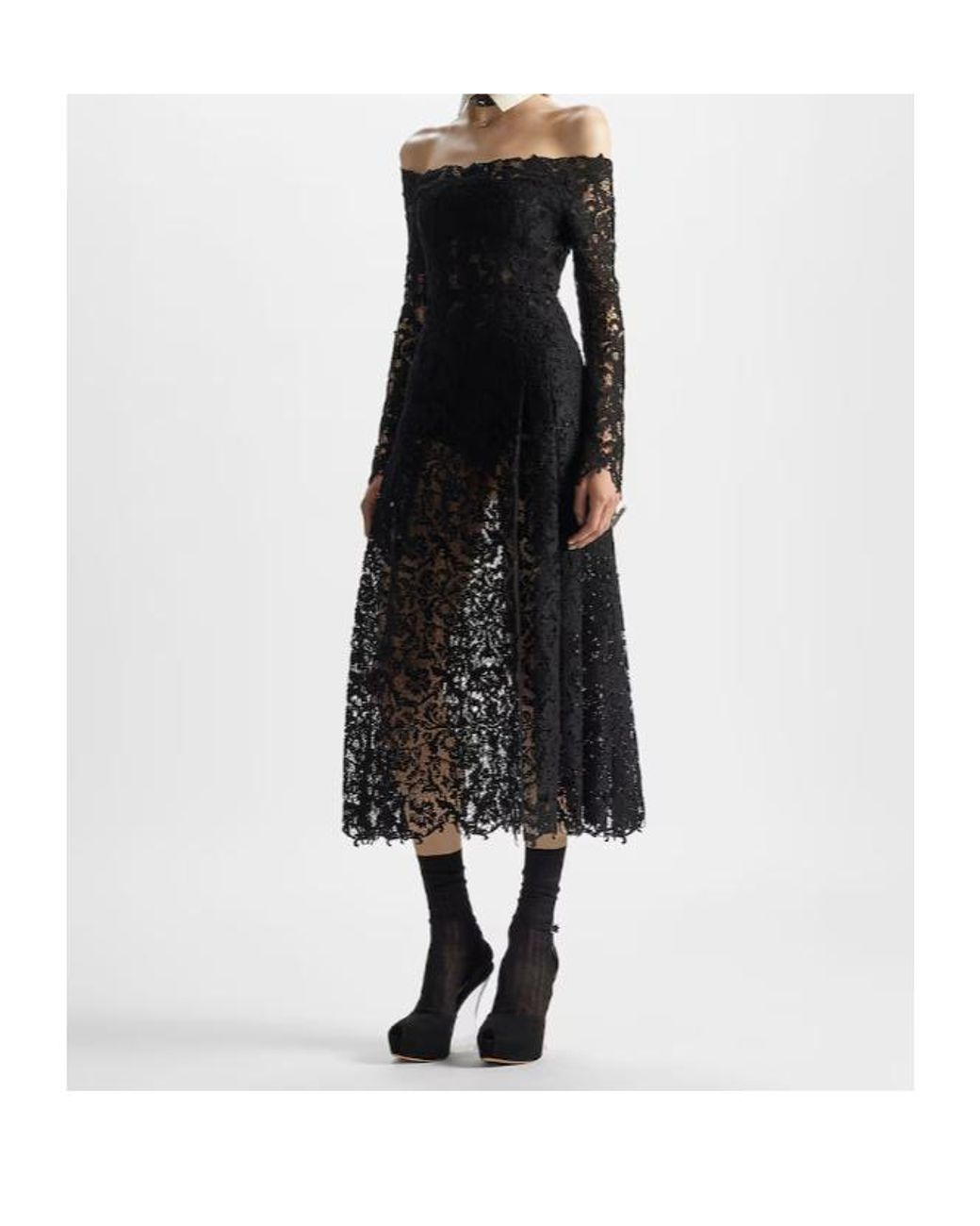 Fendi Black Off-Shoulder Bustier Laced Midi Dress