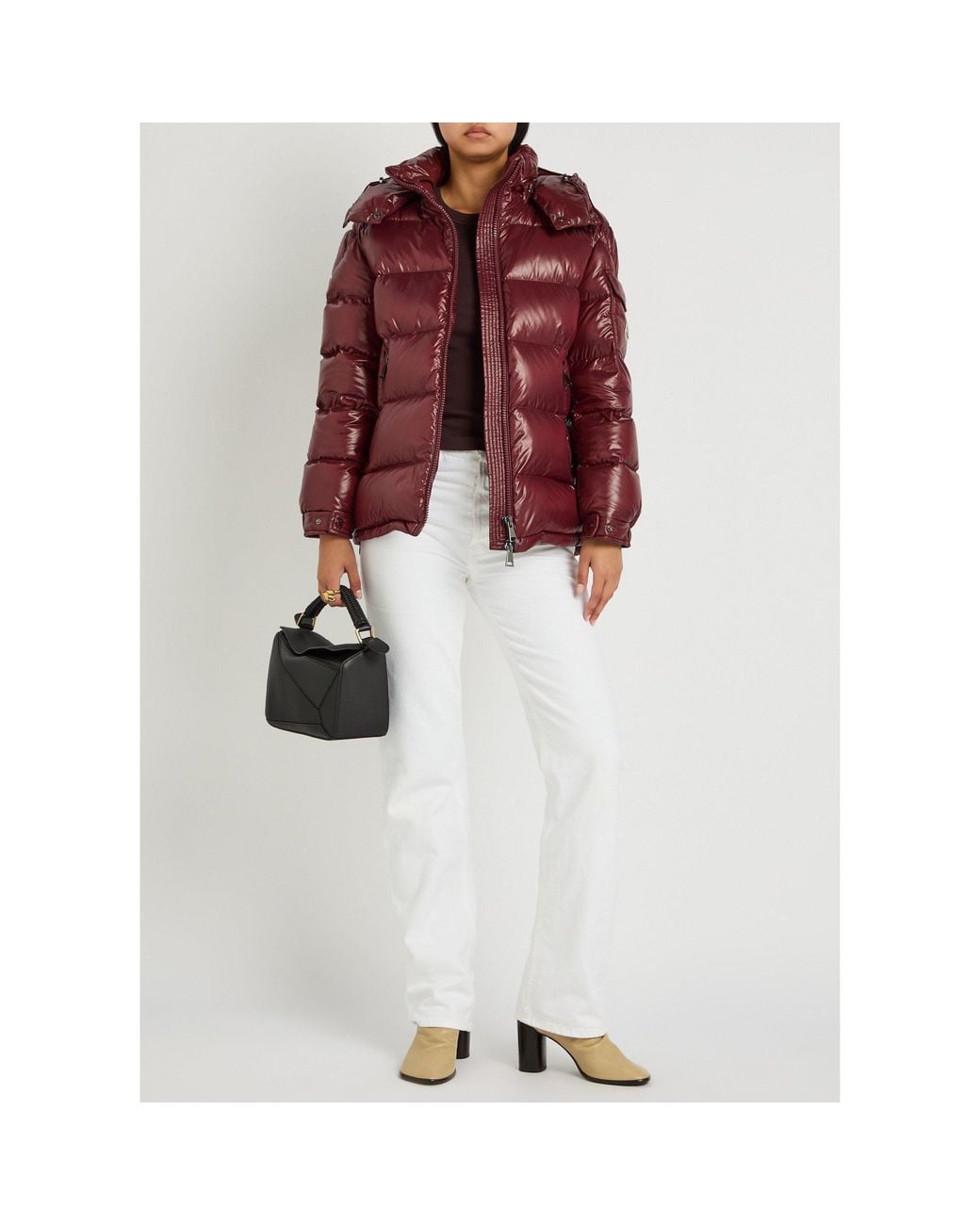 Moncler Red Shiny-Faced Hooded Short Down Jacket