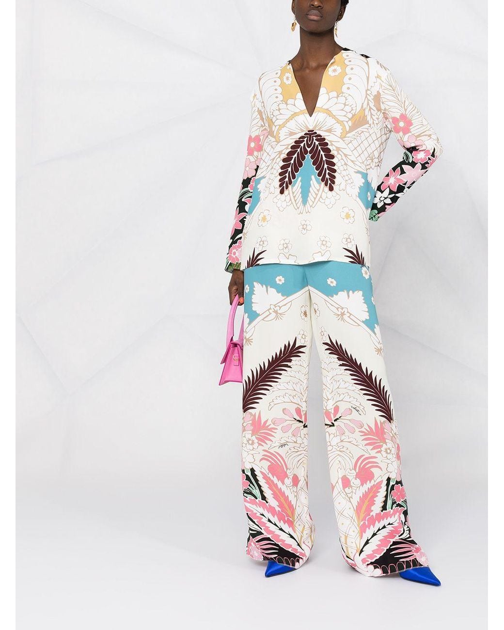 Valentino White Abstract Pattern Print Blouse