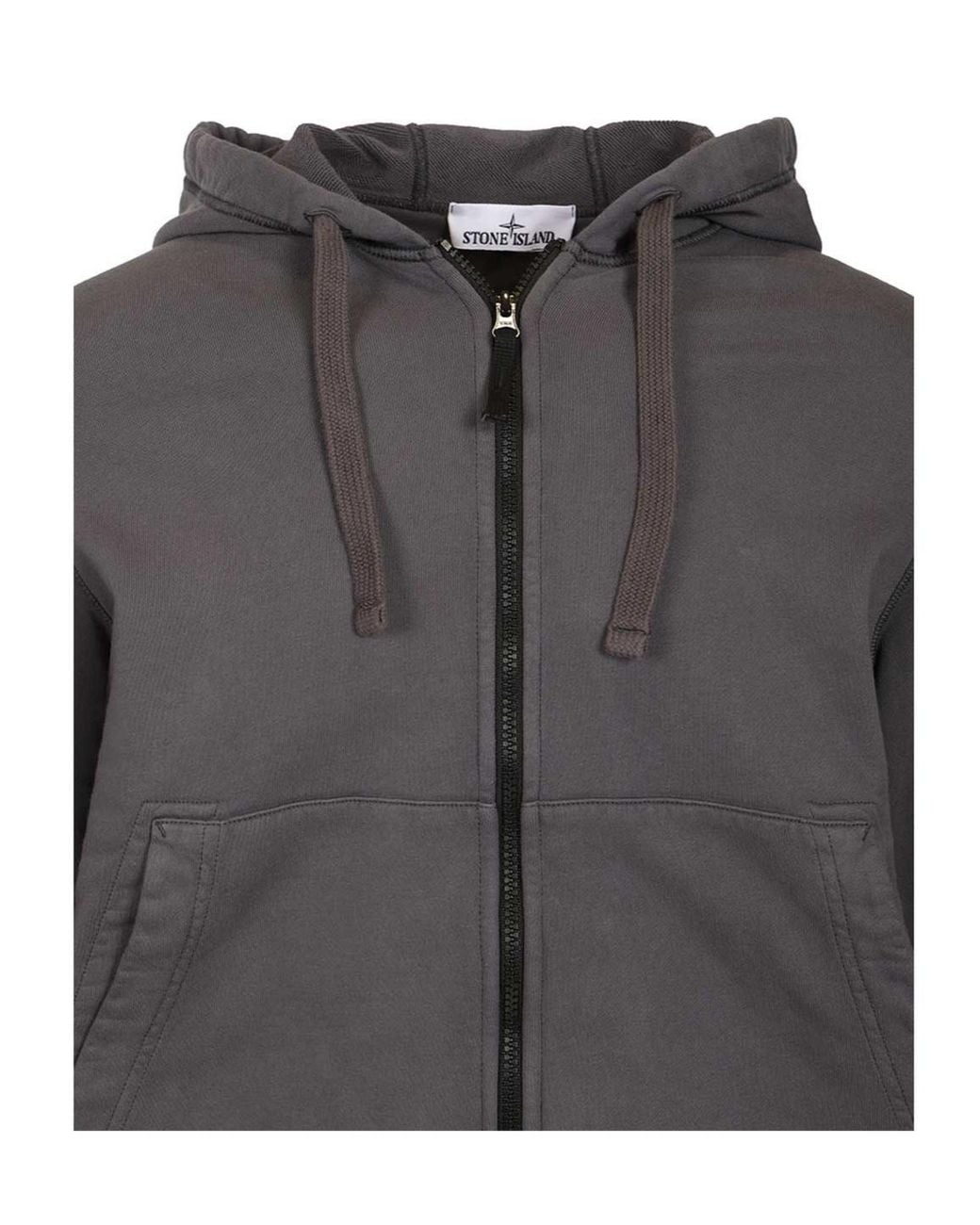 Stone Island Gray Zip-Up Drawstring Hoodie for men
