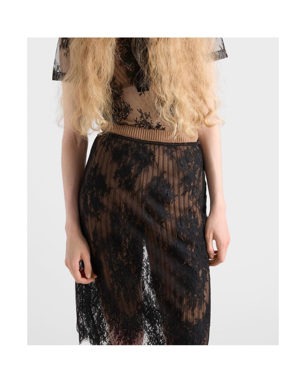 Prada Black Lace Pencil Skirt